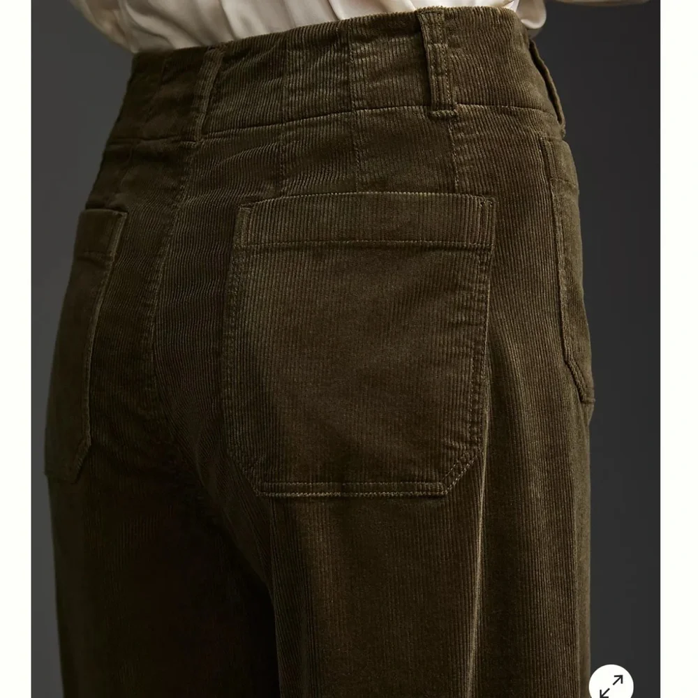 Maeve Anthropologie Colette Corduroy Wide Leg Crop Pants Olive Green 25P - Picture 3 of 9